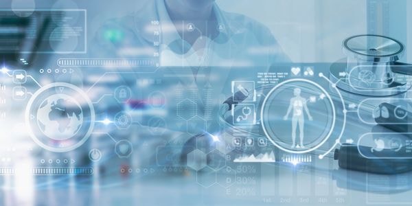 Doctor analyzing digital health data interface