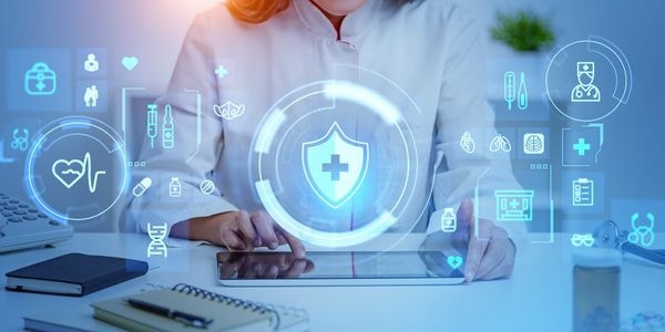 Healthcare professional using digital medical interface